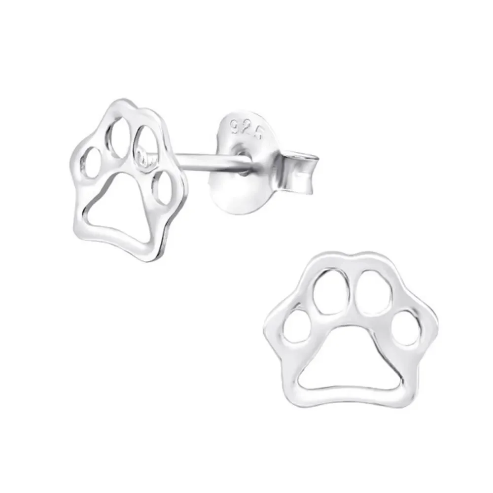 Children's Silver Paw Print Ear Studs